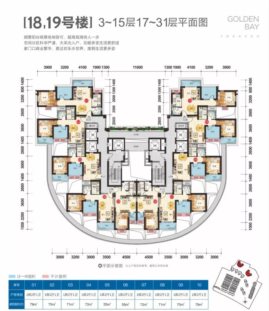 18、19号楼3-15层 17-31层平面图