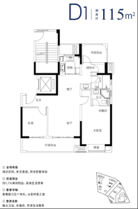 D1户型115㎡ 2室2厅2卫1厨