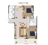120㎡户型 2室2厅1卫1厨