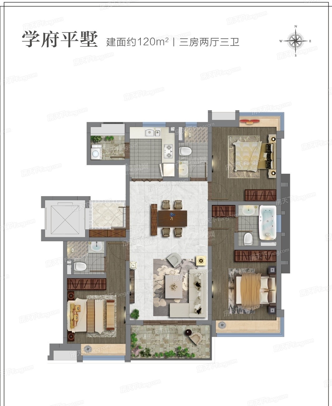 启东万和一品3室2厅2卫户型图-启东楼盘网