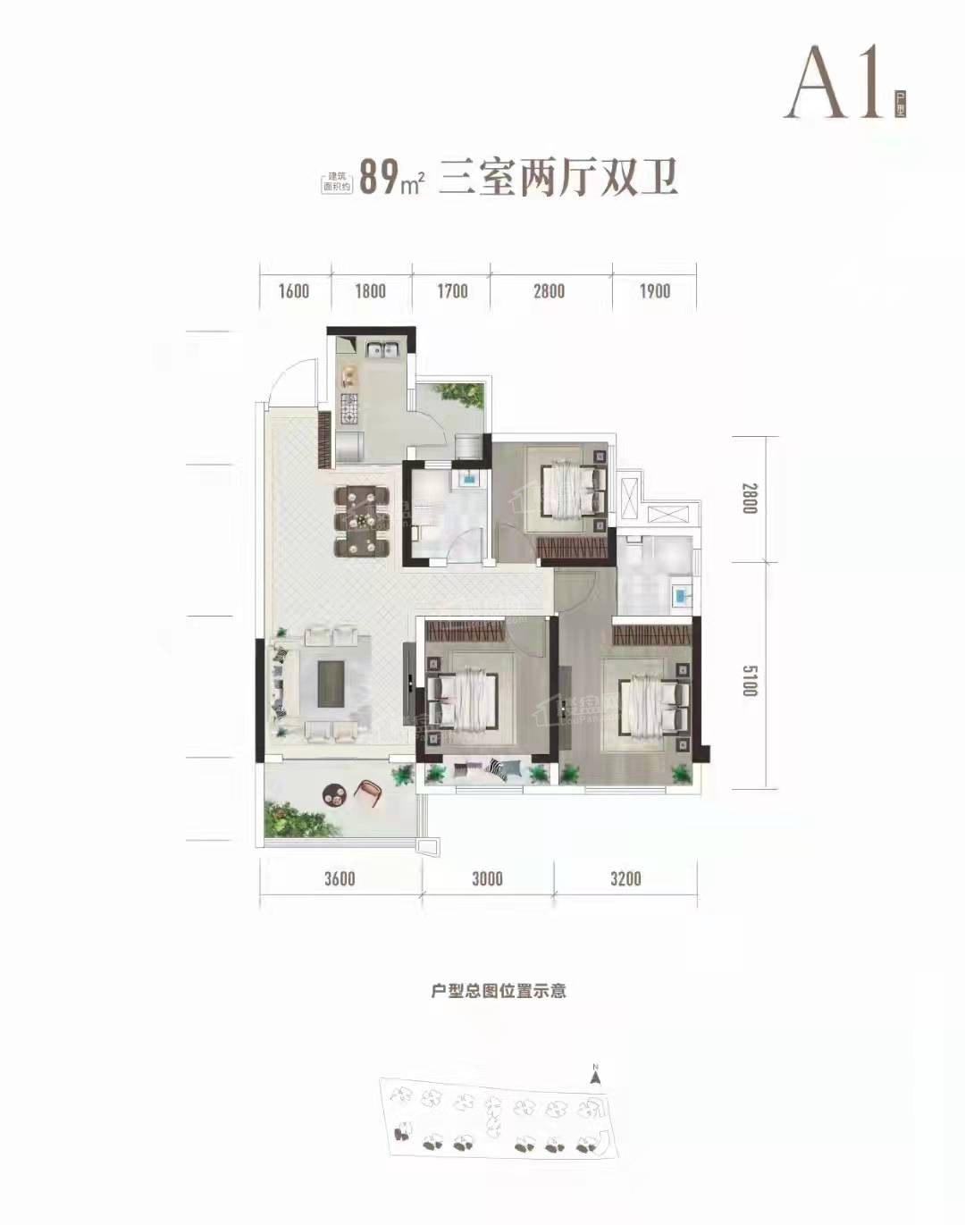 绵阳阳光云江樾3室2厅2卫户型图-绵阳楼盘网