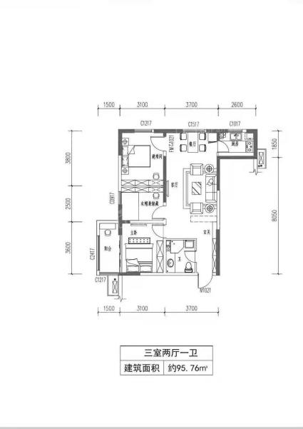 95.76㎡户型A1