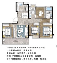 J1户型-建筑面积约127㎡-四房两厅两卫