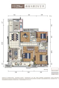 4室2厅2卫1厨建筑面积129㎡