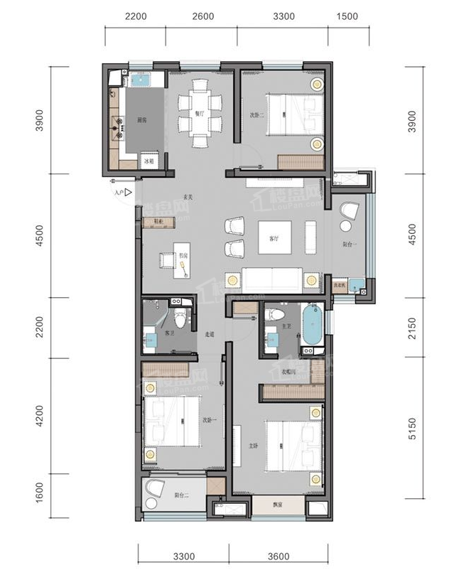 建面约151㎡三室两厅两卫