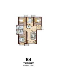 3室2厅2卫1厨建筑面积113-114㎡