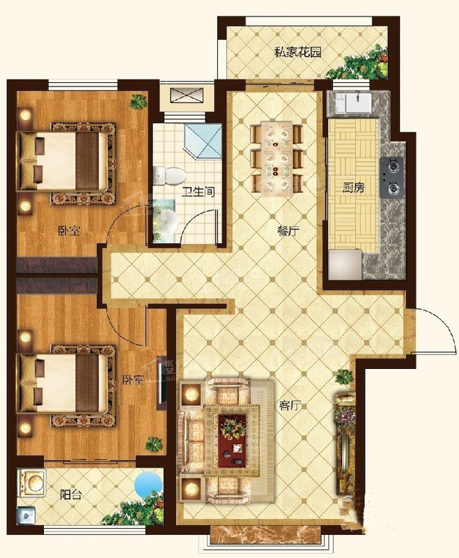 德州星凯国际广场3室2厅2卫户型图-德州楼盘网