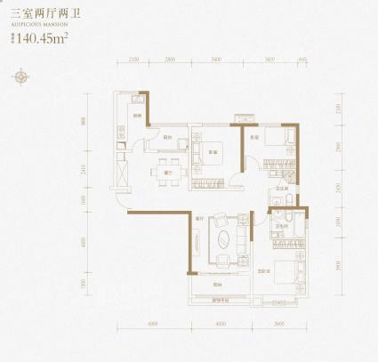 F户型-3室2厅2卫-140.45㎡