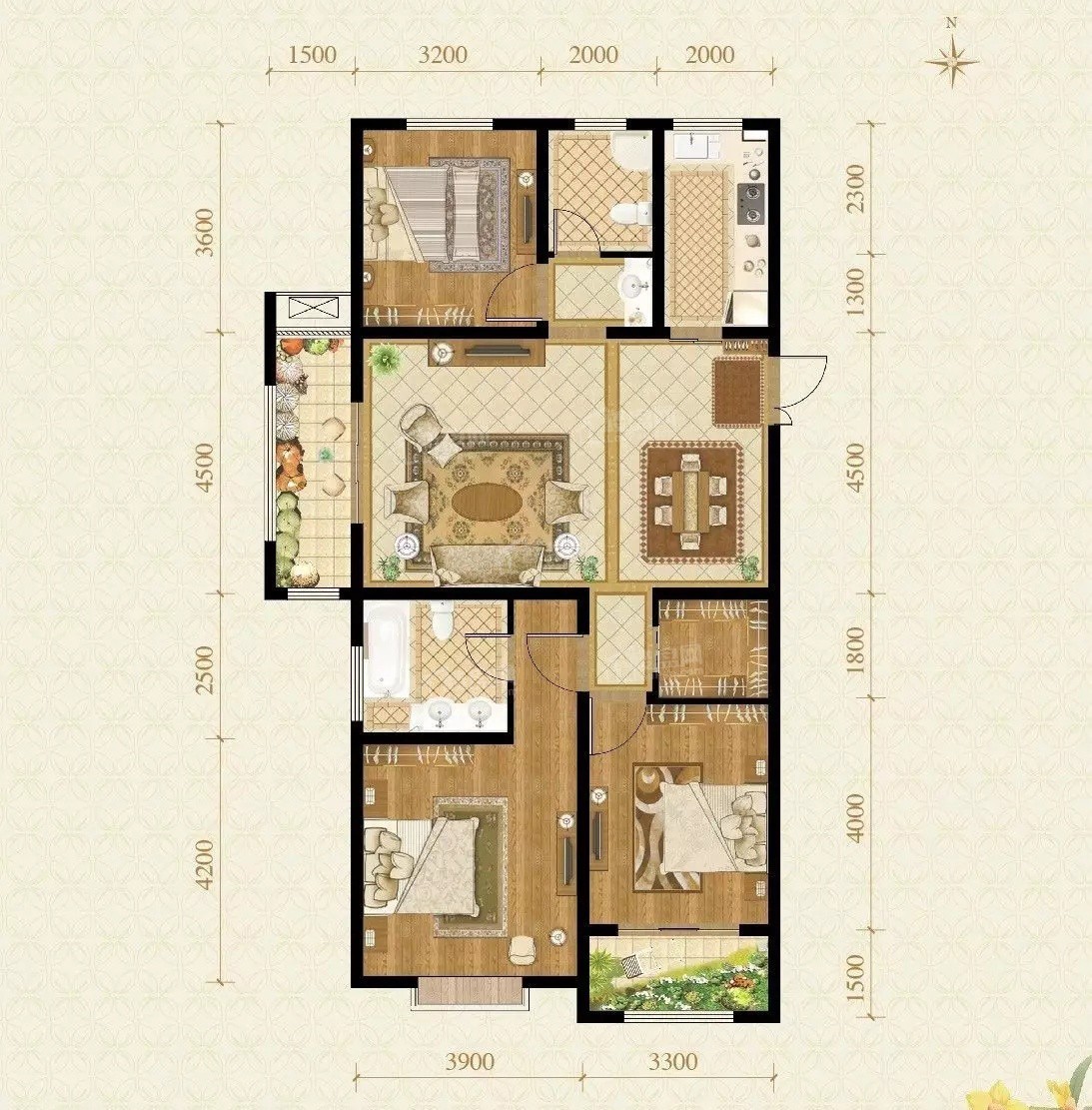 c1户型  3室2厅2卫  146.4㎡