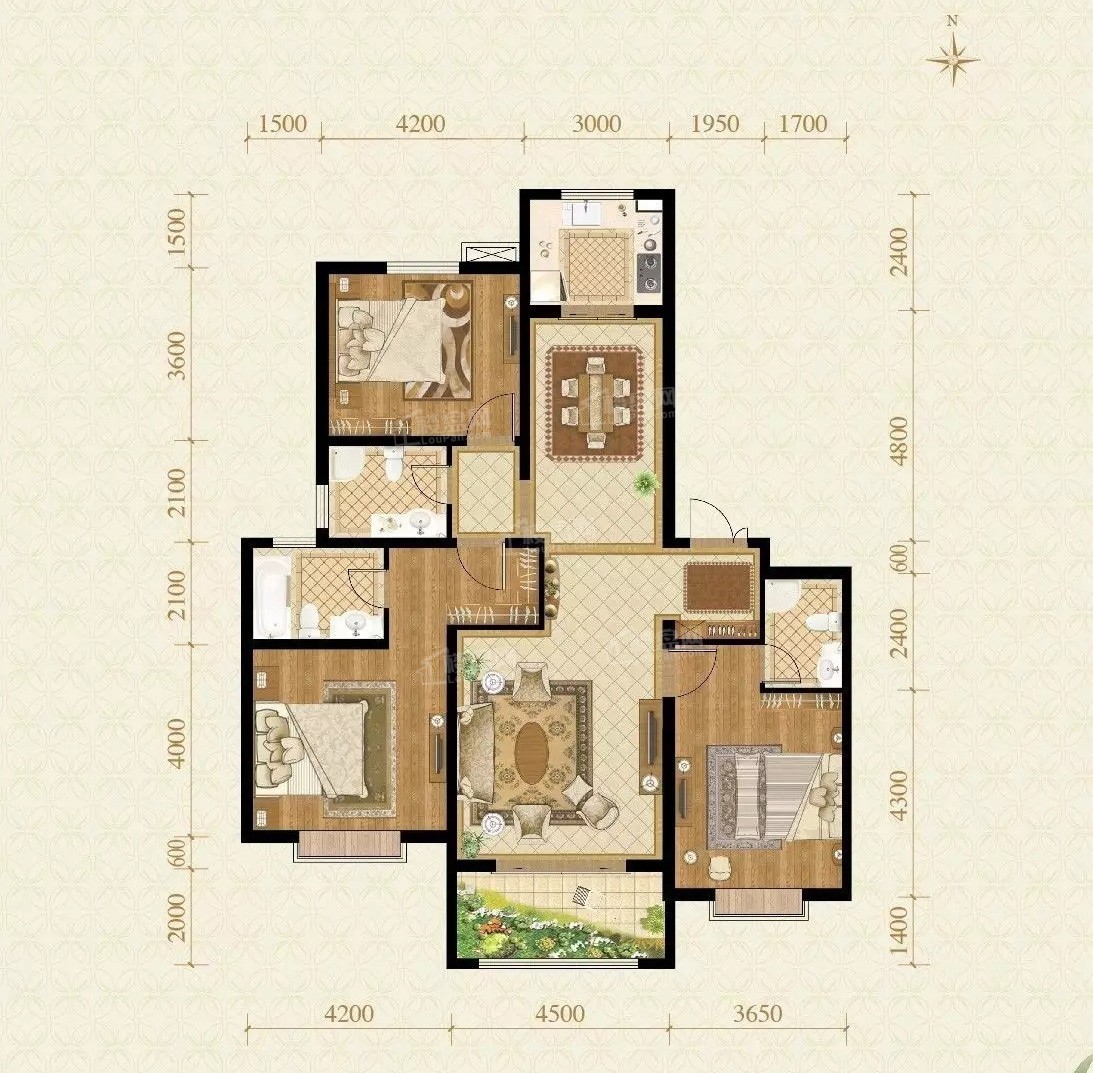 d1户型  3室2厅3卫  177.78㎡
