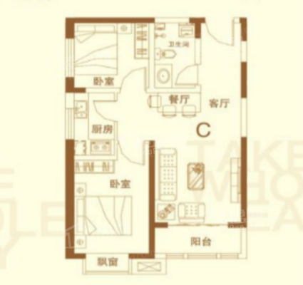 C户型建面约75.16㎡