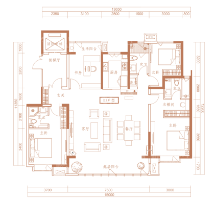 D3户型建面约187㎡