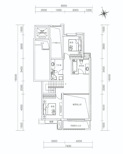 B户型上叠建面约170㎡