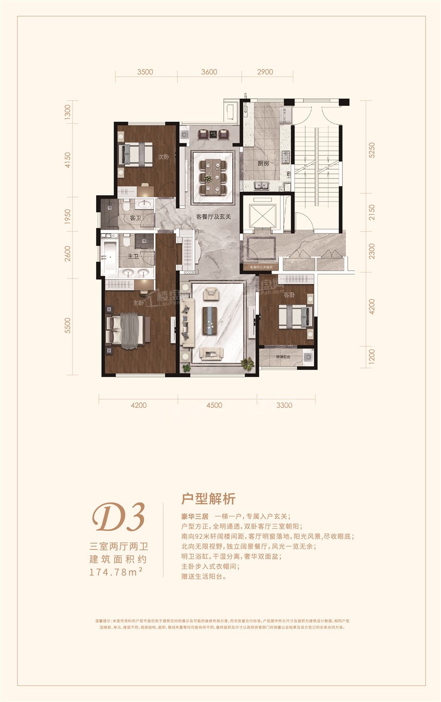 3室2厅2卫1厨建筑面积174㎡