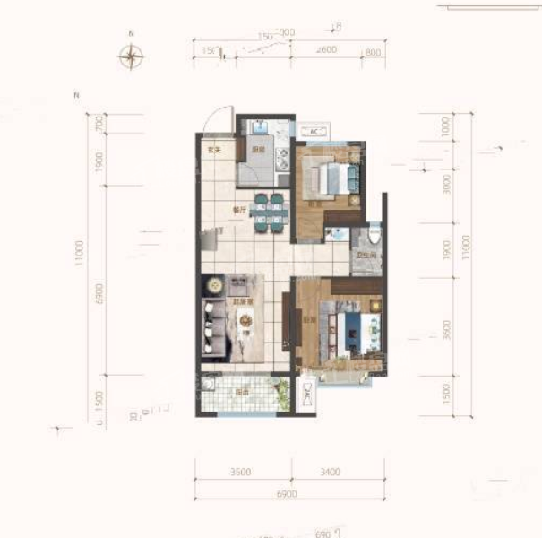 廊坊来康郡明德院3室2厅2卫户型图-廊坊楼盘网