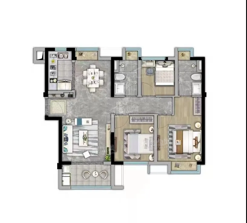 建面约96㎡三房两厅两卫