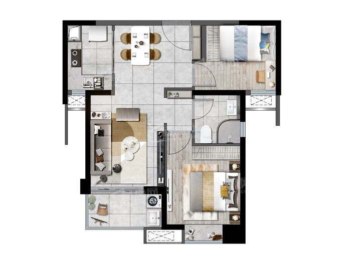 A户型 建面约68㎡2房2厅1卫