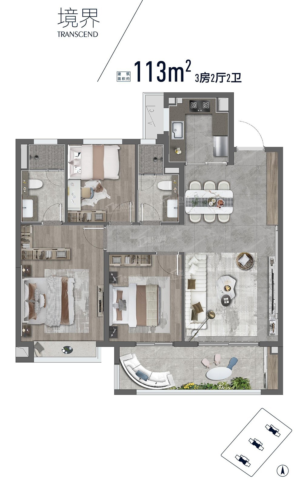 龙湖天璞113平户型图