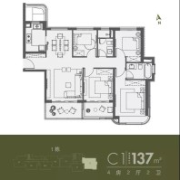 香港嘉华·嘉宏峰C1户型137㎡户型图