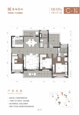 C1户型108-109㎡三房两厅两卫