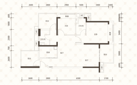 D户型约97㎡4房2厅2卫