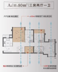 A户型约80㎡三房两厅一卫