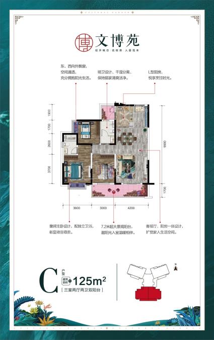 C户型-三房两厅两卫双阳台-125㎡