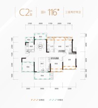 C2户型116㎡3室2厅2卫