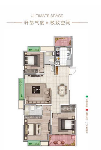 3室2厅2卫1厨， 建面128.32平米