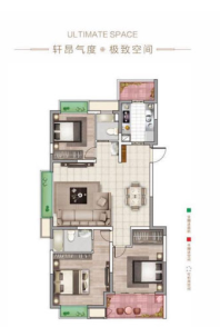3室2厅2卫1厨， 建面128.32平米