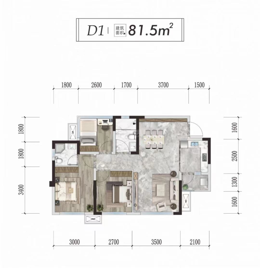 乐山青江花园城3室2厅2卫户型图-乐山楼盘网