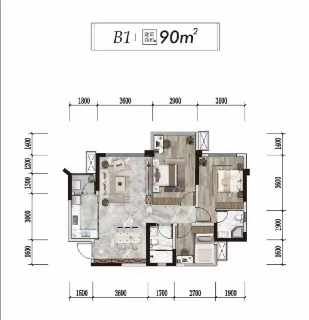 乐山青江花园城3室2厅2卫户型图-乐山楼盘网