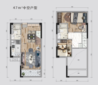 大旺旺城新域户型图47㎡222中空户型