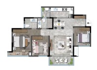 A户型 建筑面积约88.14㎡ 三室两厅双卫 4开间朝南，客厅、餐厅、阳台连贯一线，享受更多阳光江色宠爱