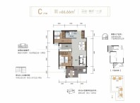 C户型66.66㎡3室2厅1厨1卫