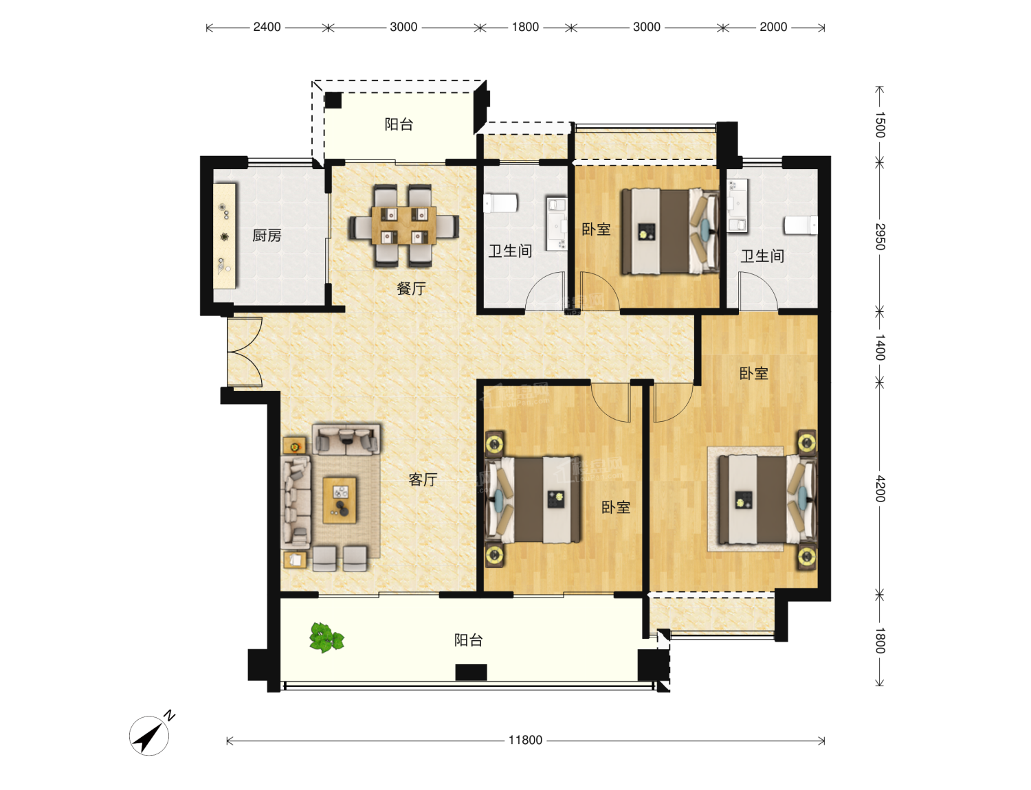广州南沙湾御苑3室2厅2卫户型图-广州楼盘网