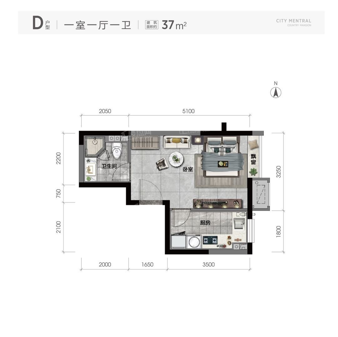D户型37㎡一室一厅一卫