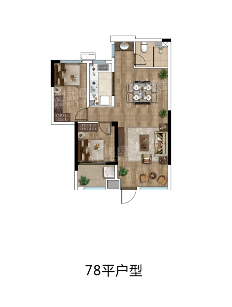 2室2厅1卫-建面78平