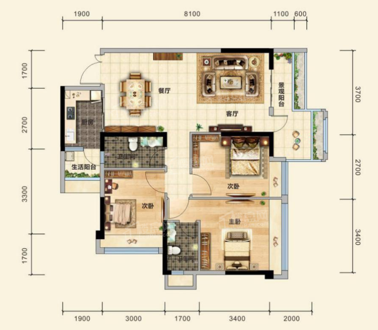 星光礼誉公寓户型图113㎡322