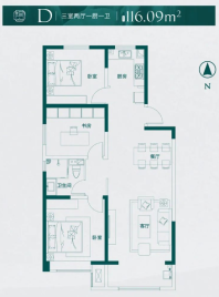建面约116.09㎡，3室2厅1卫