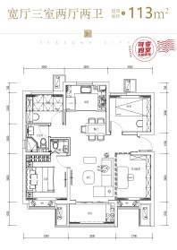 建面约113㎡三室两厅两卫 