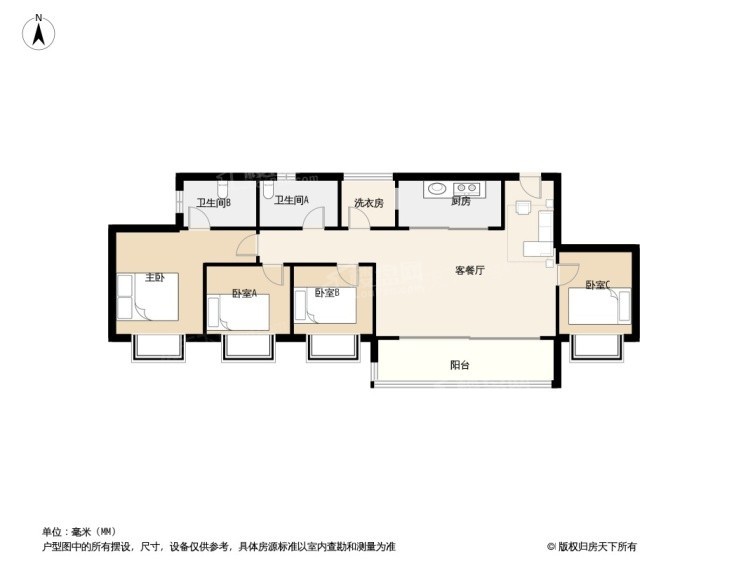 重庆泷悦长安3室2厅1卫户型图-重庆楼盘网