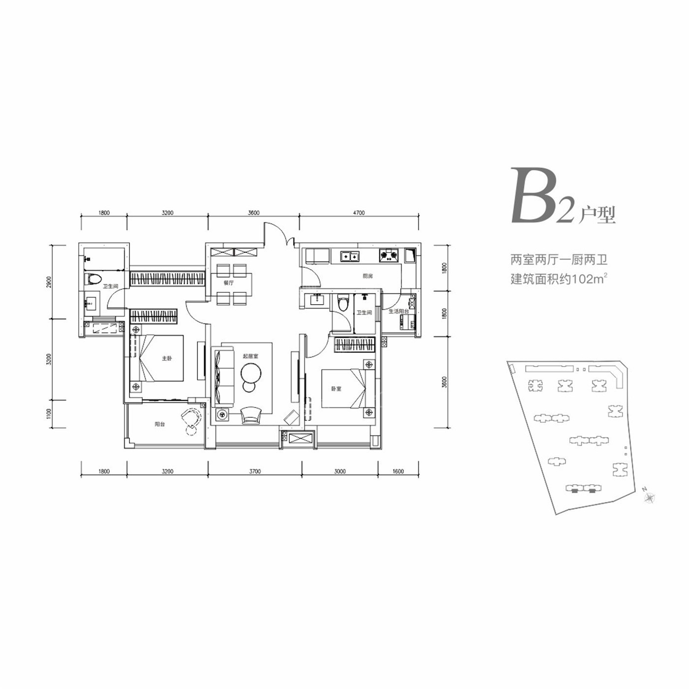 成都人居大同峰荟2室2厅2卫户型图-成都楼盘网