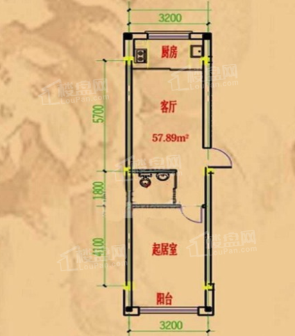 一室一厅一卫57.89