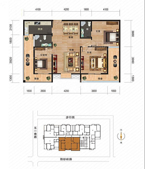 两室一厅一卫建面约68.62平