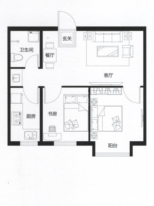 2室2厅1卫建筑面积56㎡