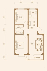 2室2厅1卫建筑面积76.7㎡