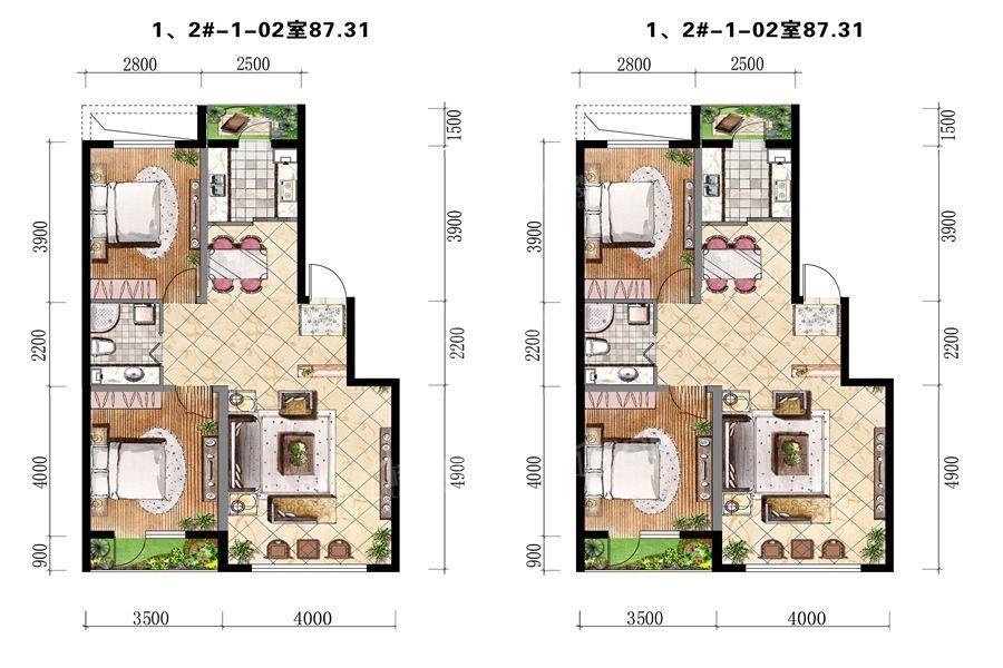 2室2厅1卫建筑面积87.31㎡