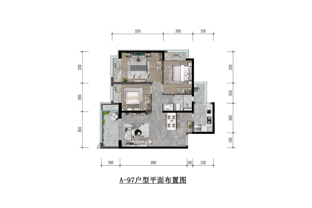 3室2厅1卫建筑面积97㎡