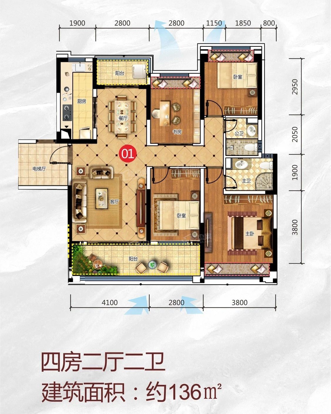 梅州锦绣首府3室2厅2卫户型图-梅州楼盘网